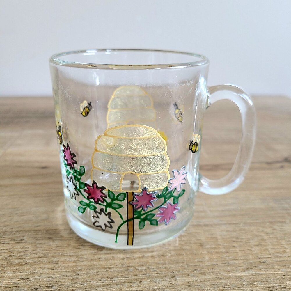 Made in France glass mug with bees design. - Picture 2 of 13